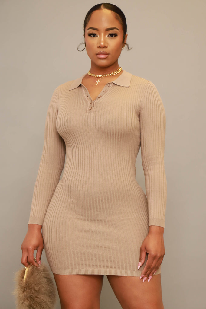 Downhill Polo Bodycon Dress - Mocha - grundigemergencyradio