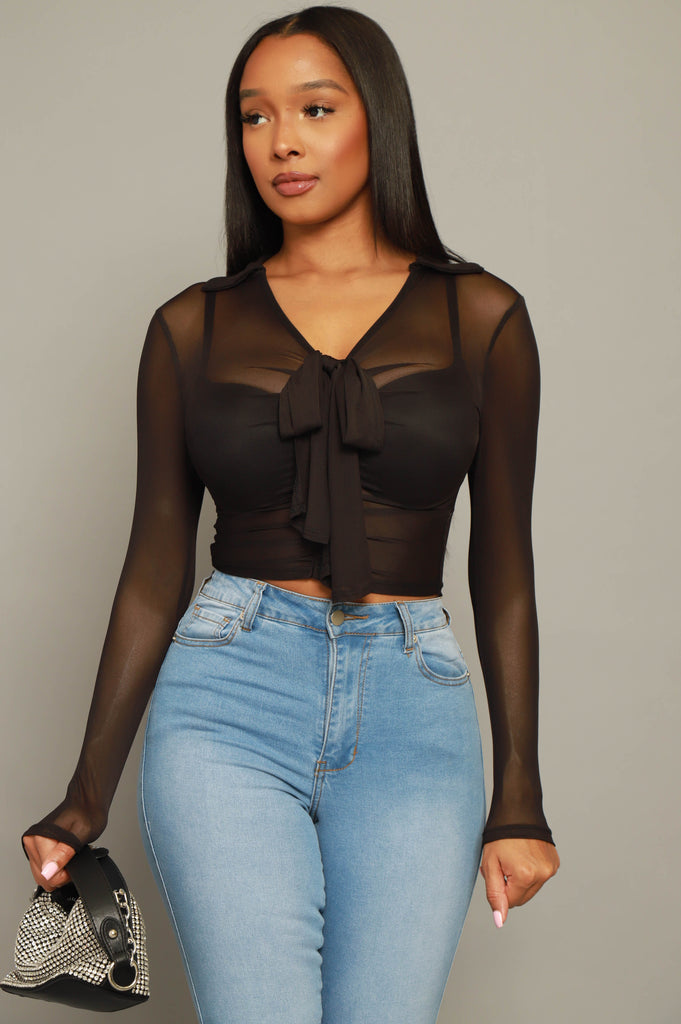 Shapeshifter Knit Mesh Crop Top - Black - grundigemergencyradio