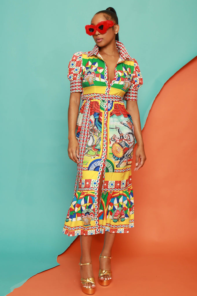 Come Closer Multicolor Printed Midi Dress - grundigemergencyradio