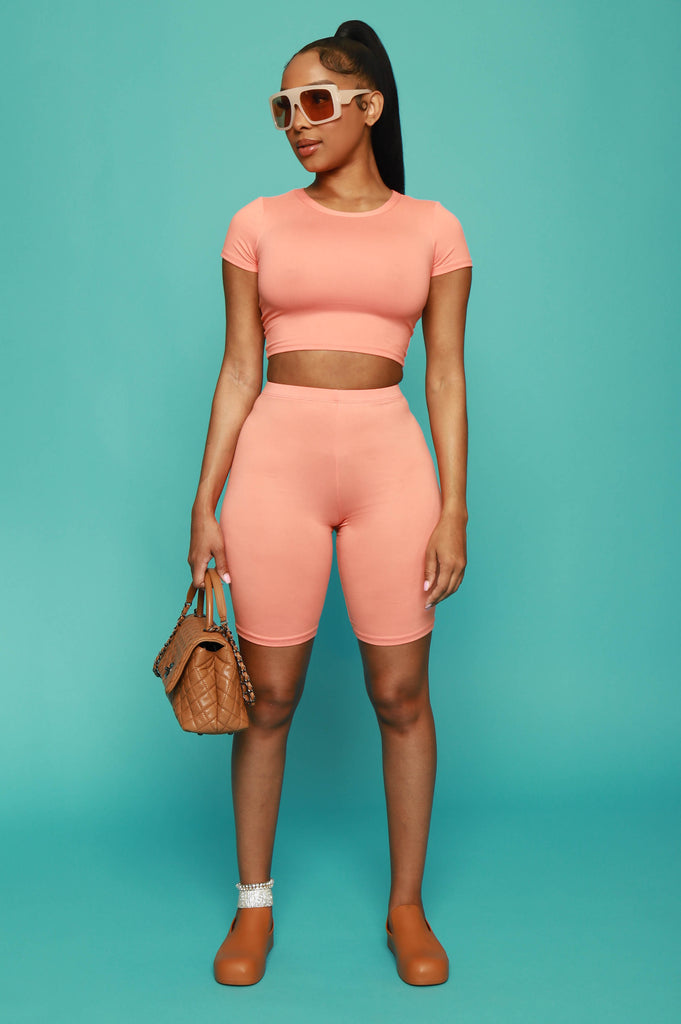 Thrillseeker Crop Top Biker Set - Orange Sorbet - grundigemergencyradio