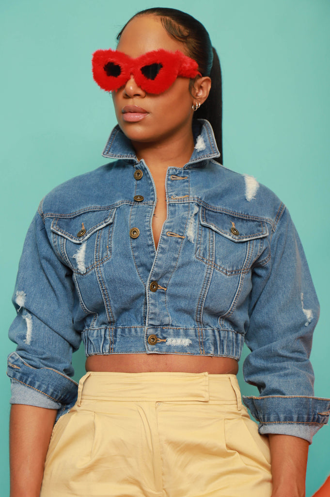 Lifeline Cropped Denim Jacket - Light Wash - grundigemergencyradio