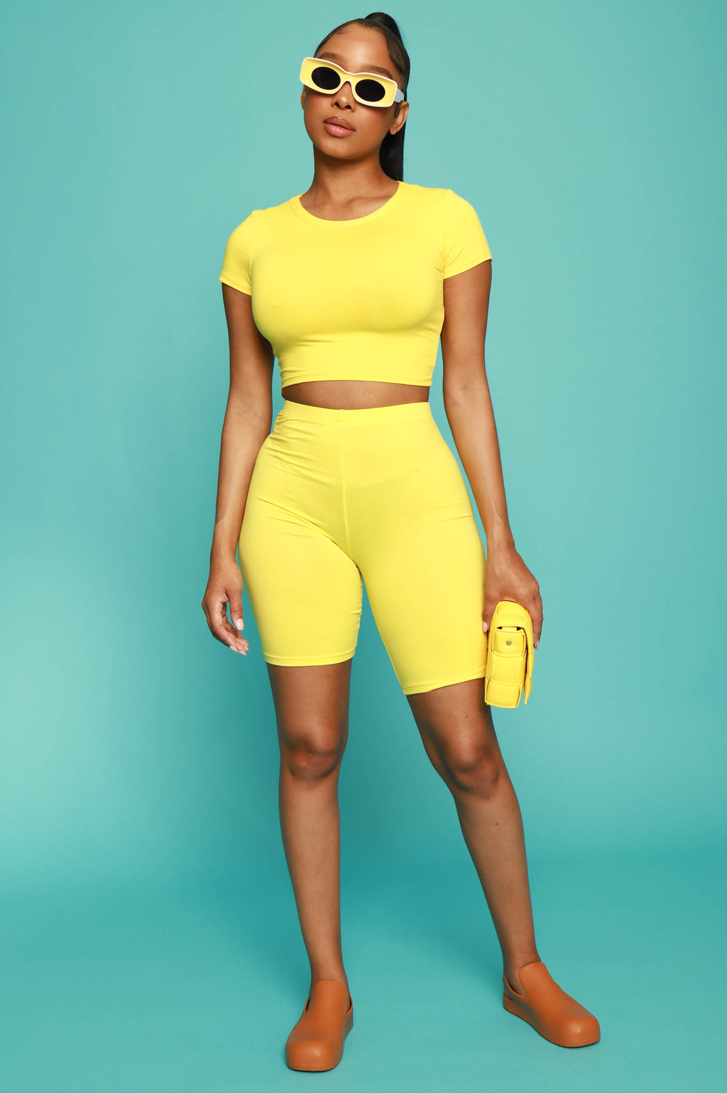 Thrillseeker Crop Top Biker Set - Yellow - grundigemergencyradio