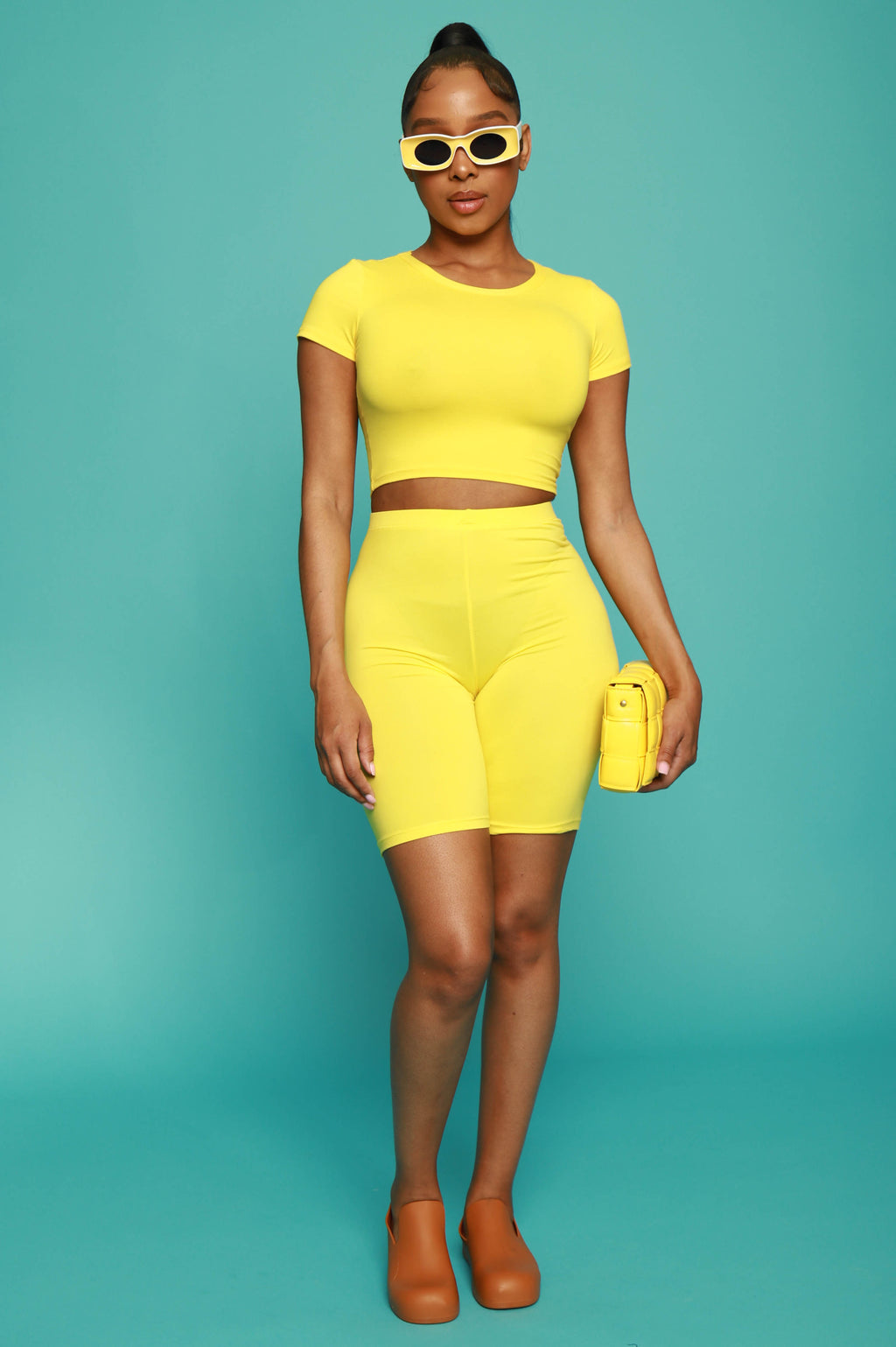 Thrillseeker Crop Top Biker Set - Yellow - grundigemergencyradio