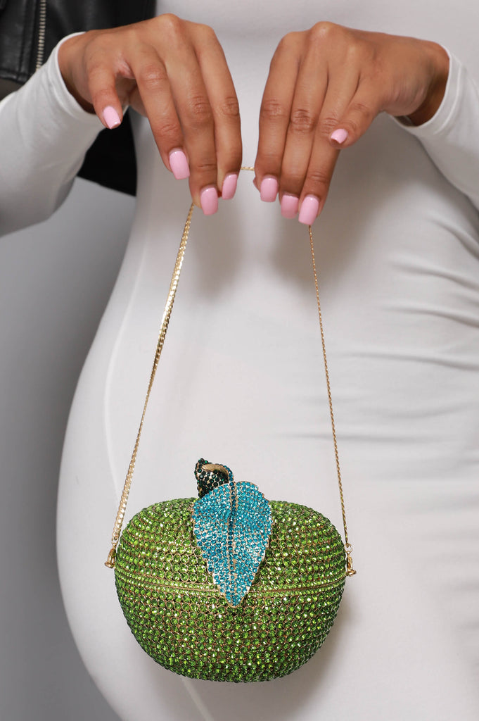 Poison Apple Rhinestone Embellished Purse - Green - grundigemergencyradio