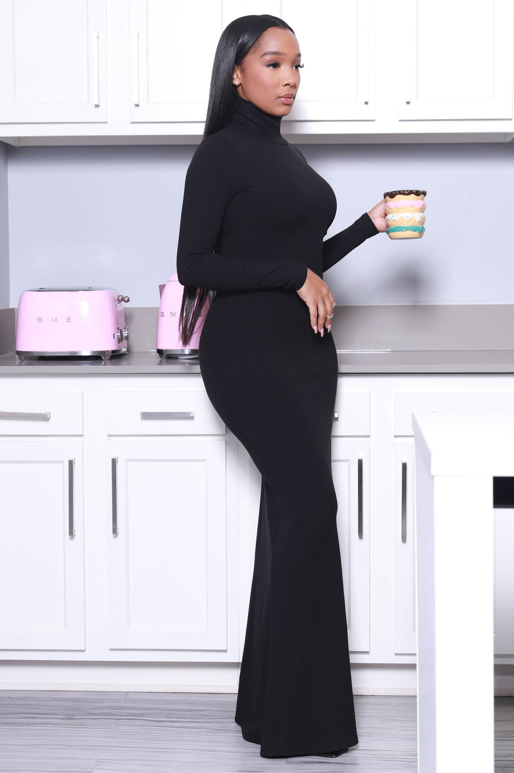 Always You Long Sleeve Ribbed Maxi Dress - Black - grundigemergencyradio