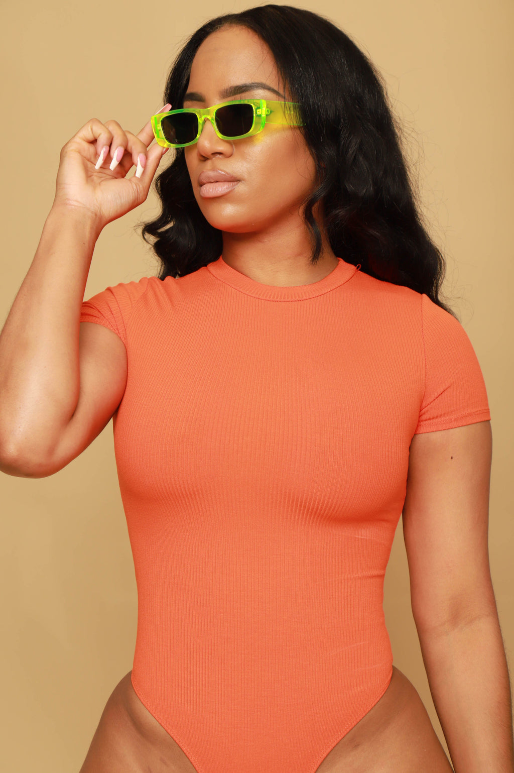 BAEsic Short Sleeve Snatched Bodysuit - Orange - grundigemergencyradio