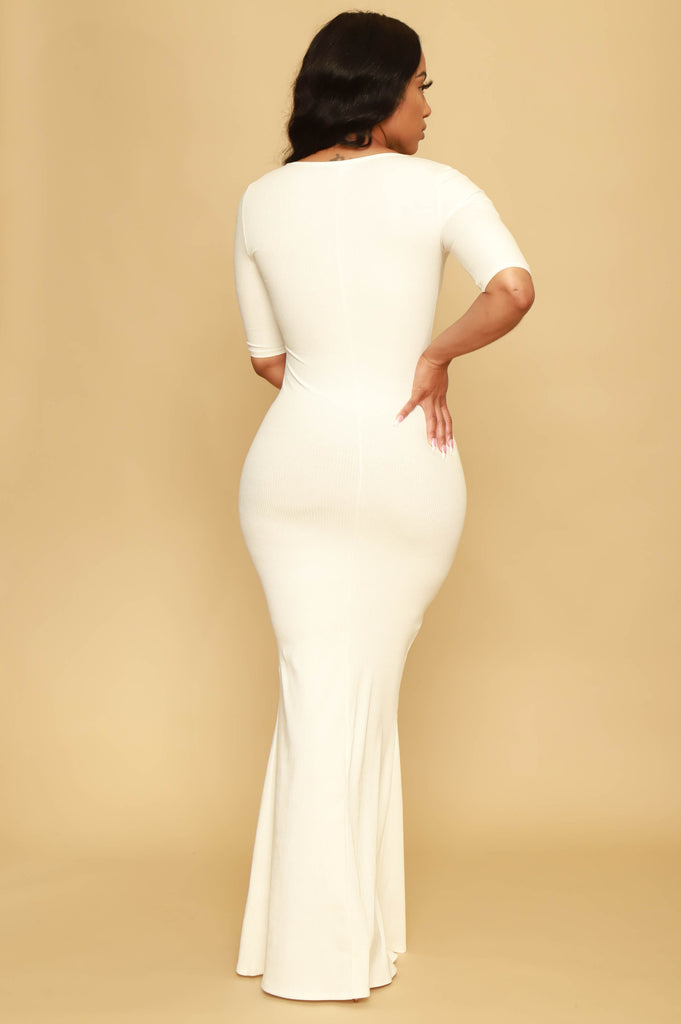 One and Only Mid Sleeve Snatched Maxi Dress - White - grundigemergencyradio