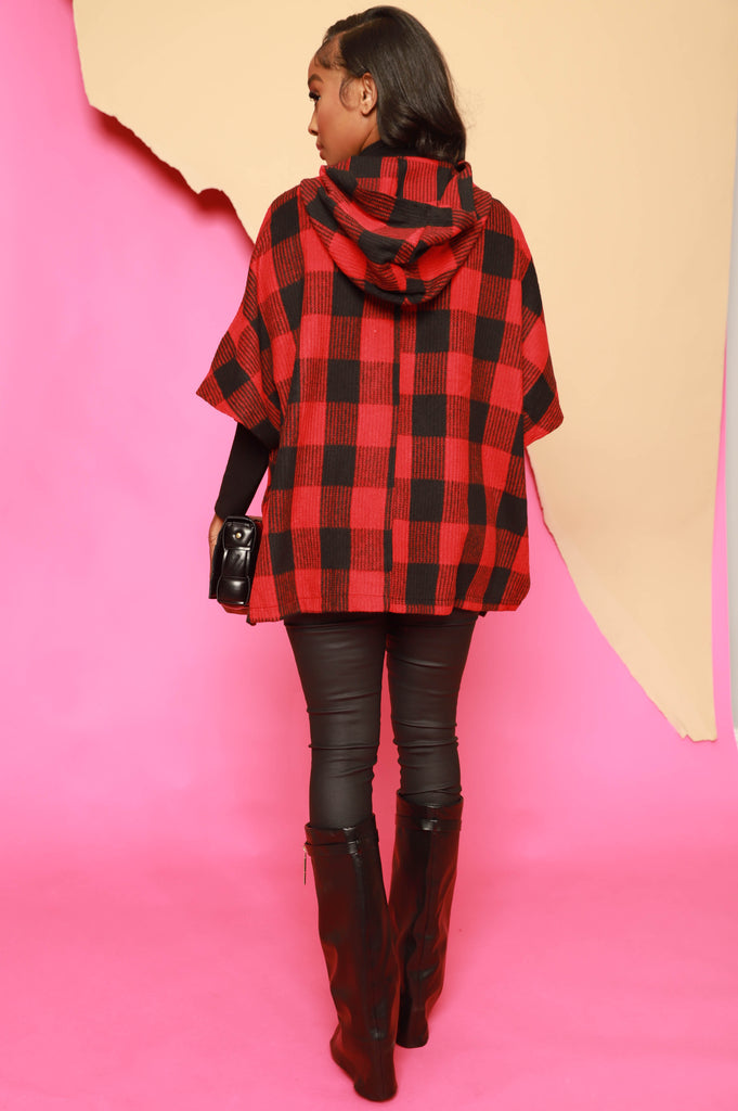 Campgrounds Flannel Hooded Poncho - Red/Black - grundigemergencyradio