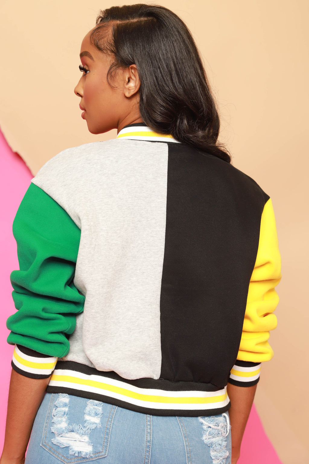 Old Times Colorblock Varsity Jacket - Grey - grundigemergencyradio