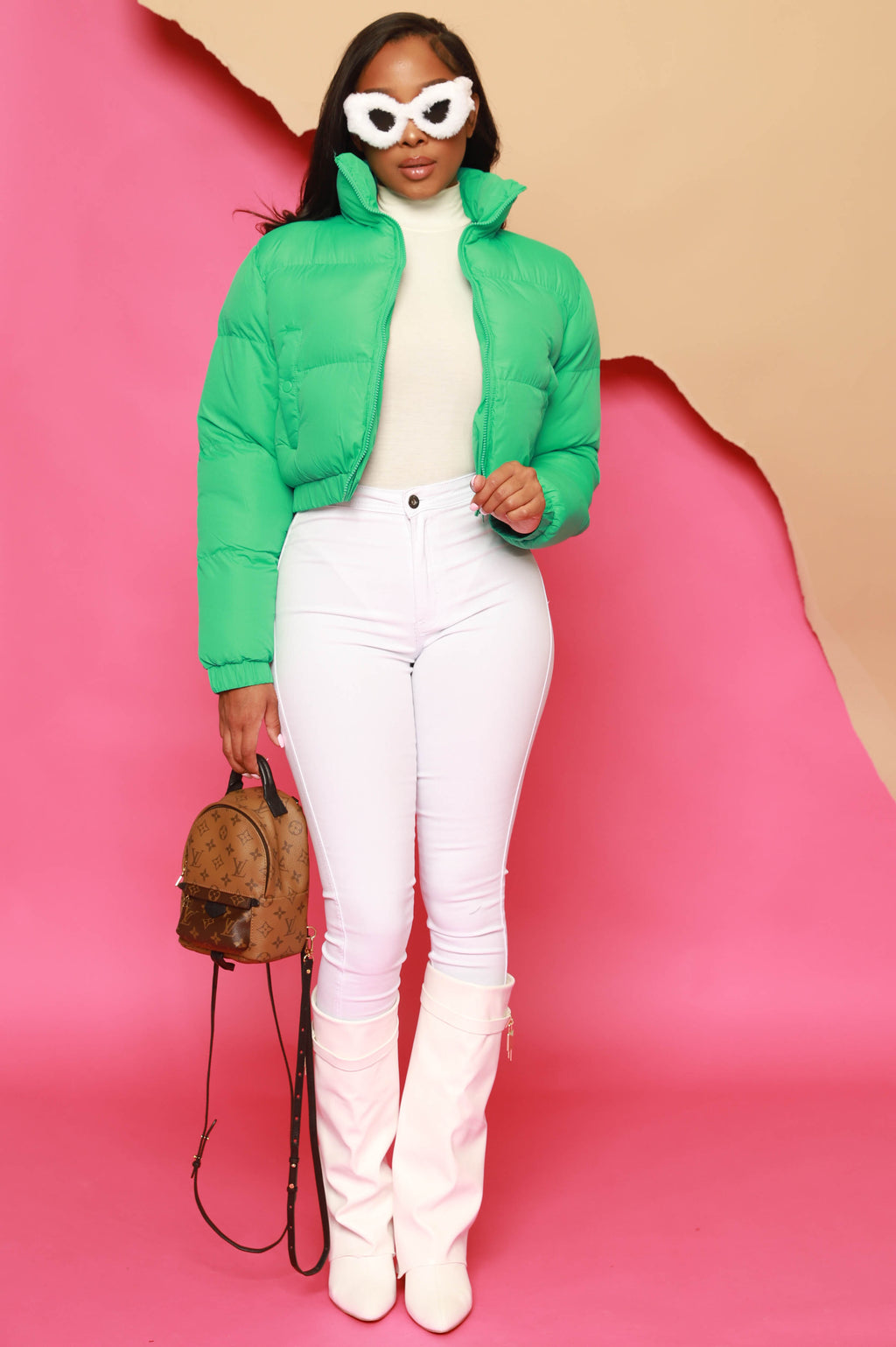 Emerald Eyes Puffer Cropped Jacket - Kelly Green - grundigemergencyradio