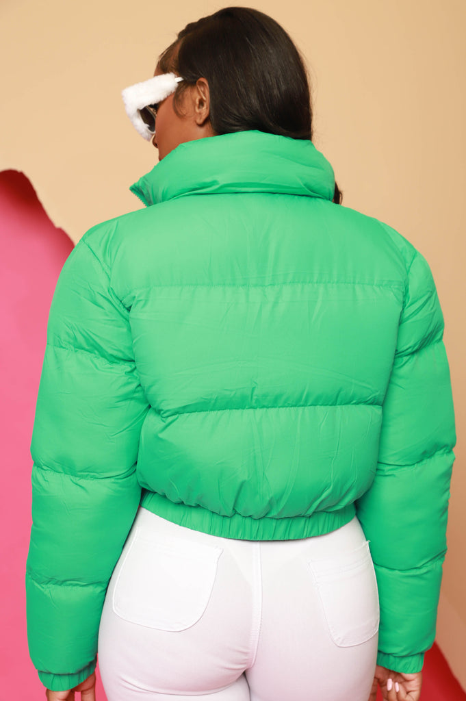 Emerald Eyes Puffer Cropped Jacket - Kelly Green - grundigemergencyradio