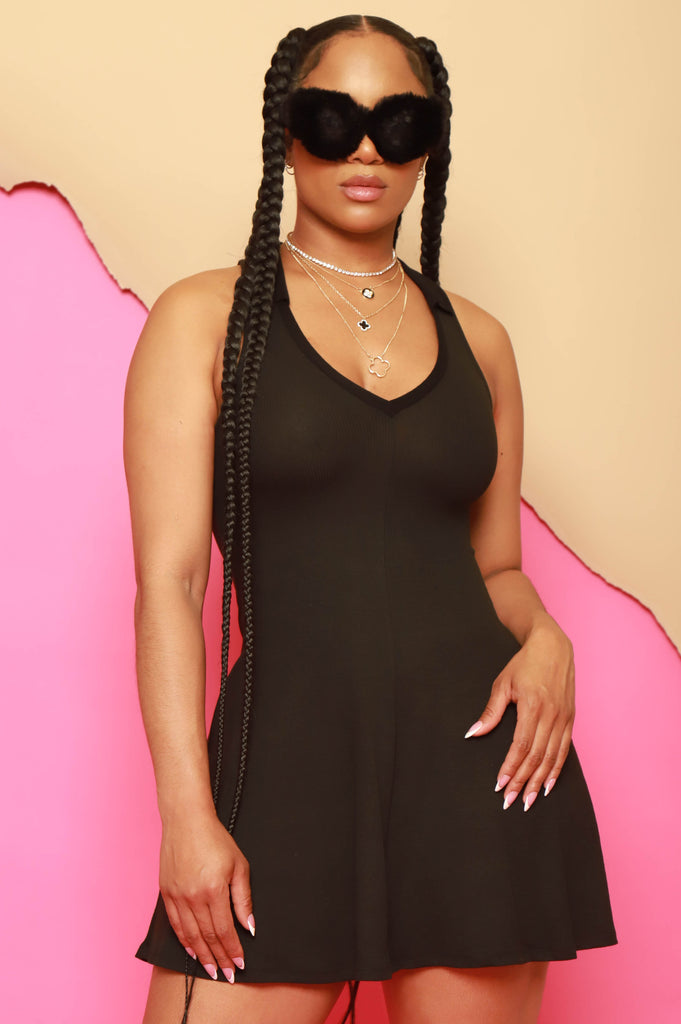 Lifetime Ribbed Skater Mini Dress - Black - grundigemergencyradio