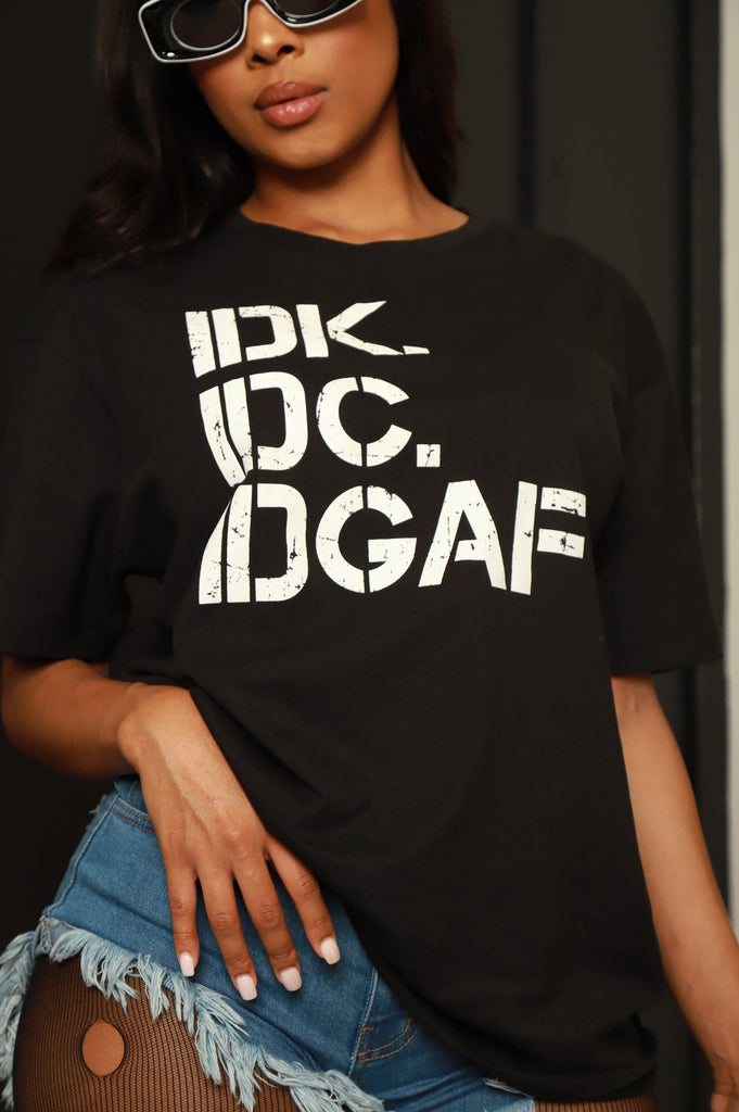 IDK, IDC Print T-Shirt - Black/White - grundigemergencyradio