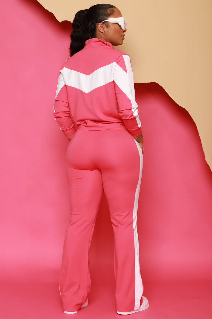 No Fault Chevron Long Sleeve Tracksuit - Hot Pink - grundigemergencyradio