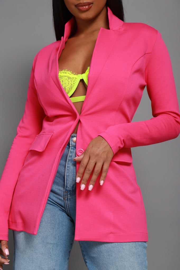 Boss Mood Button Up Blazer - Fuchsia - grundigemergencyradio