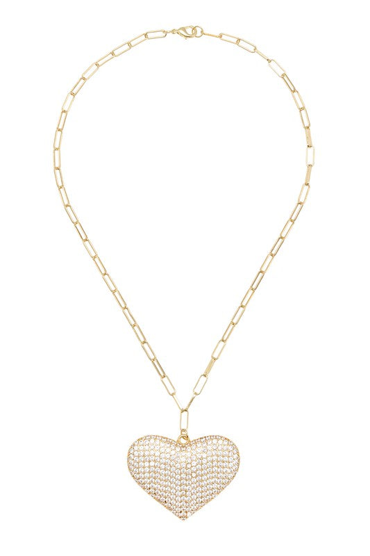 Shape Of You Rhinestone Heart Necklace - Gold - grundigemergencyradio