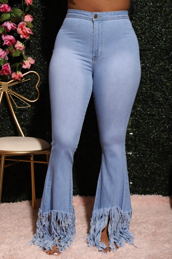 Rain Fringe High Waist Jeans - Light Wash - grundigemergencyradio