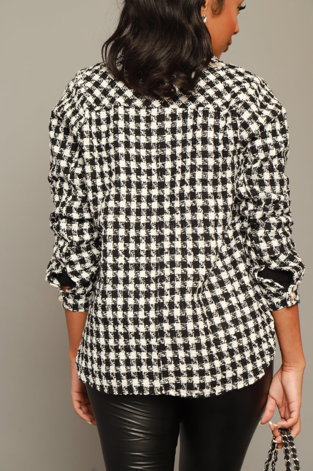 Checked Out Woven Pearl Button Jacket - Black/White - grundigemergencyradio