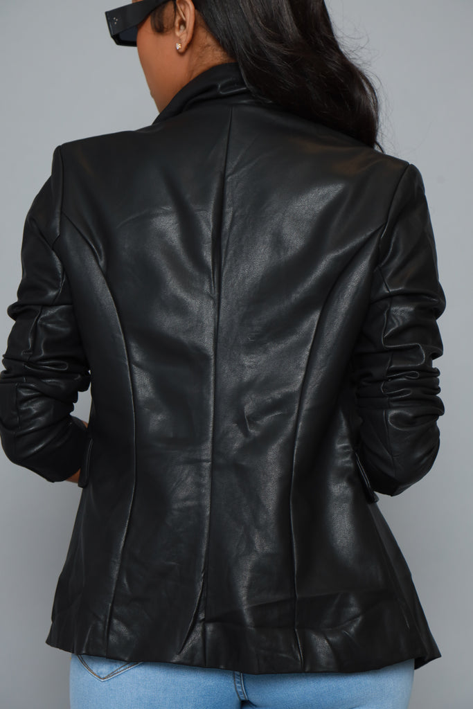 Never Ends Faux Leather Double Breasted Jacket - Black - grundigemergencyradio