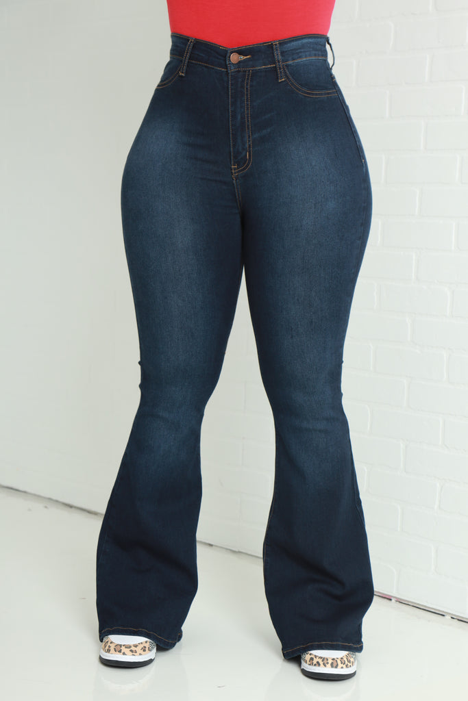 Ring My Bells Bell Bottom Flare Jeans - Dark Wash - grundigemergencyradio