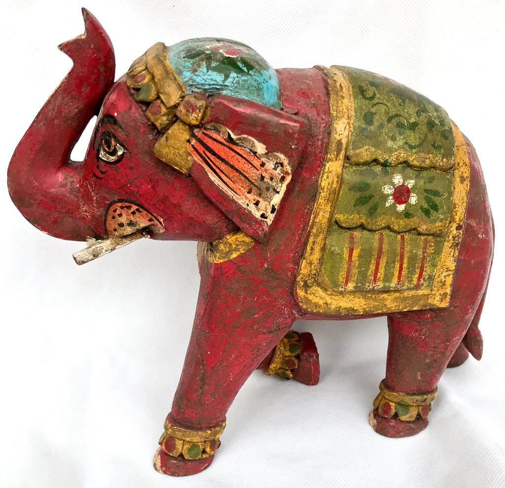 Wooden Elephant. Hand painted From India. - Eclectic Bohemian