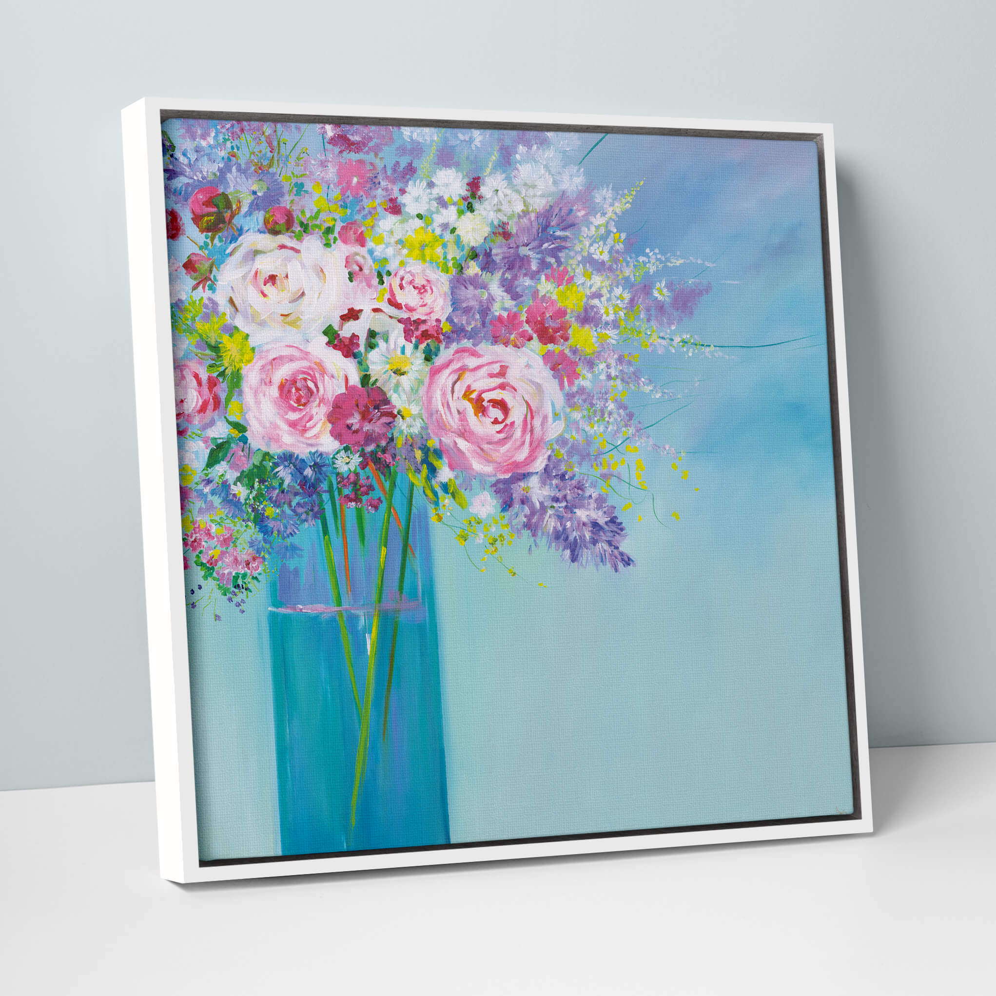 Aqua Vase Large Framed Canvas