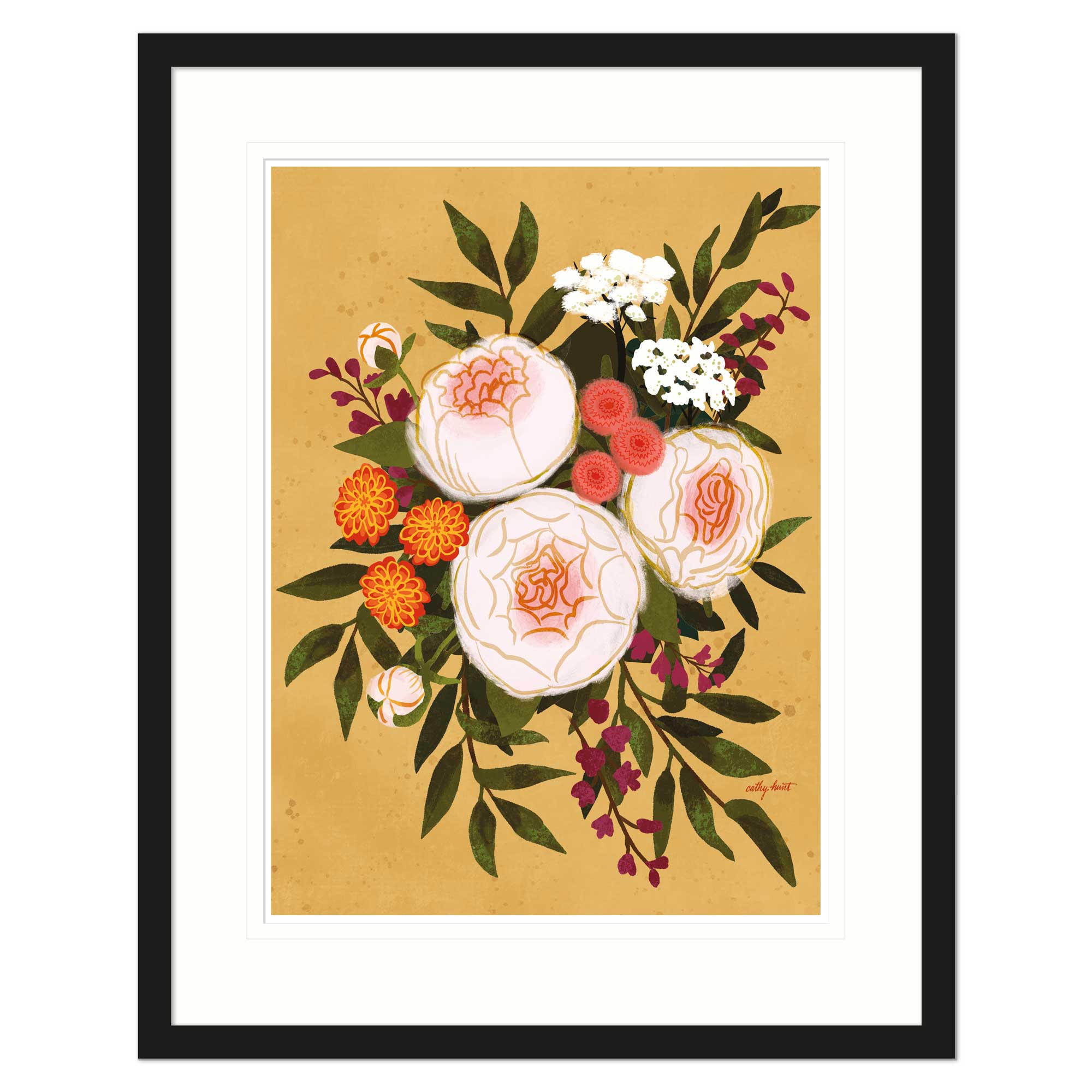 Peonies Bouquet Medium Framed Print