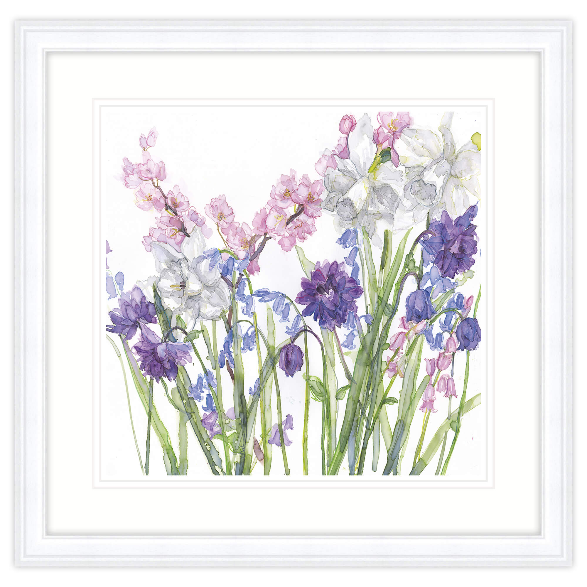 Aquilegia Bluebells & Blossom Framed Print