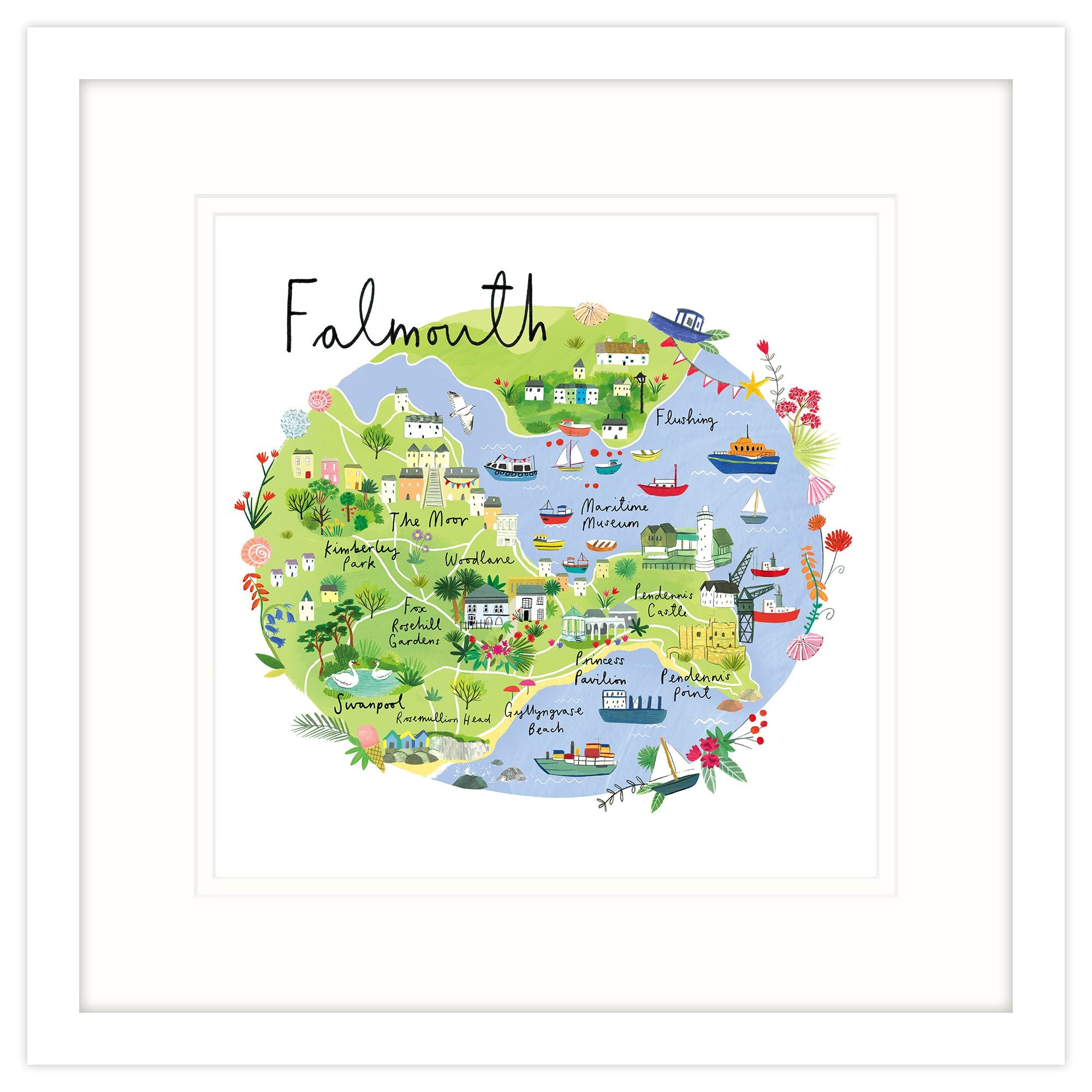 Falmouth Map Framed Print