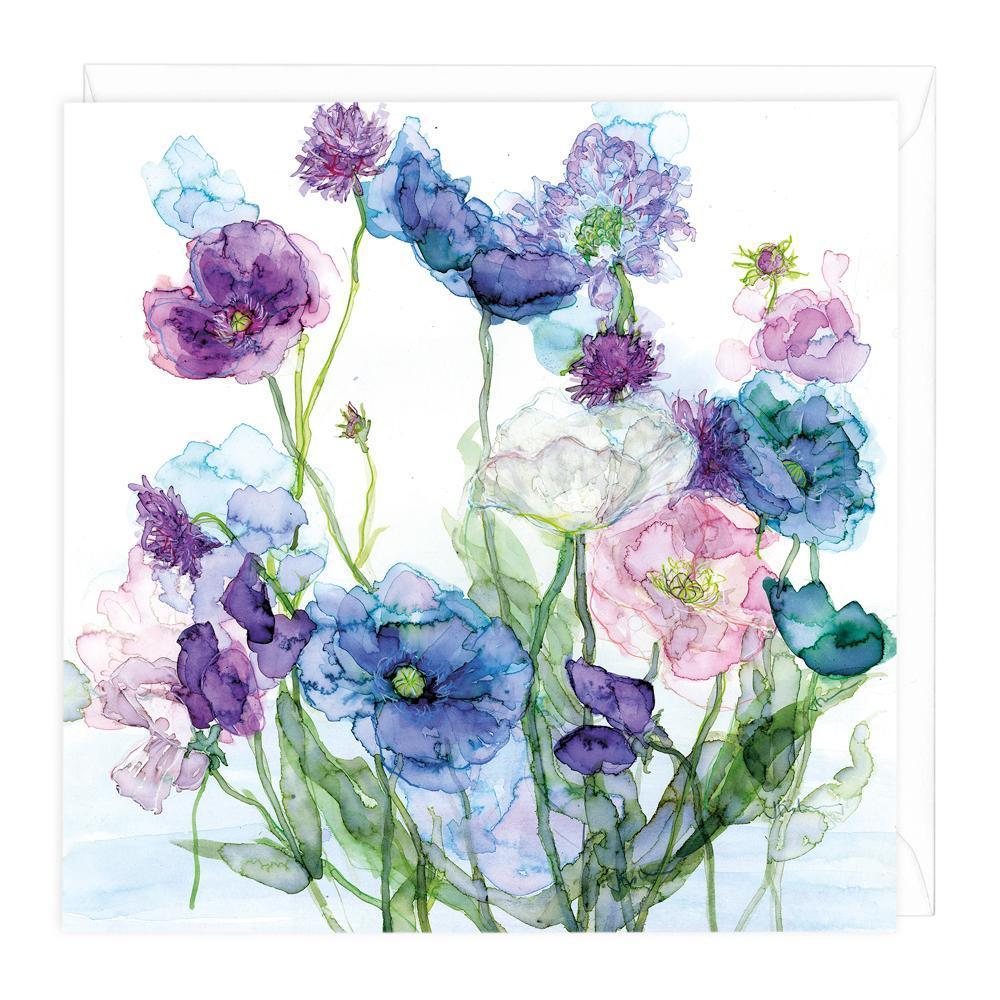 Blue Poppies & Sweetpeas Floral Art Card