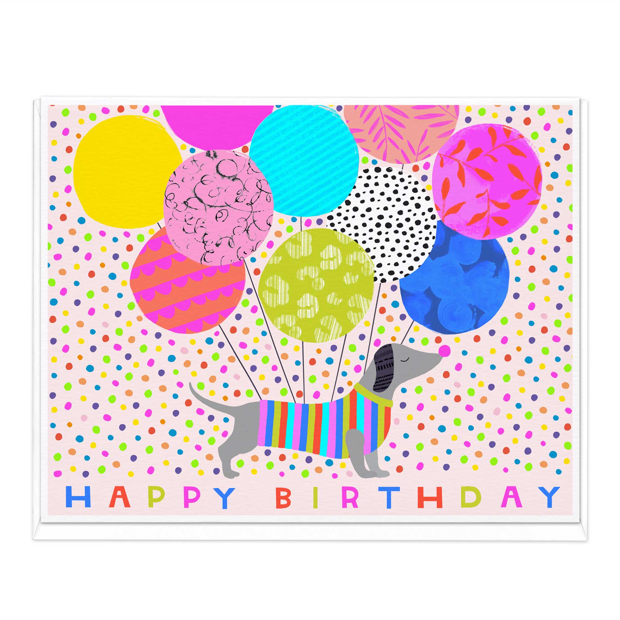 Dachshund And Balloons Neon Birthday Card