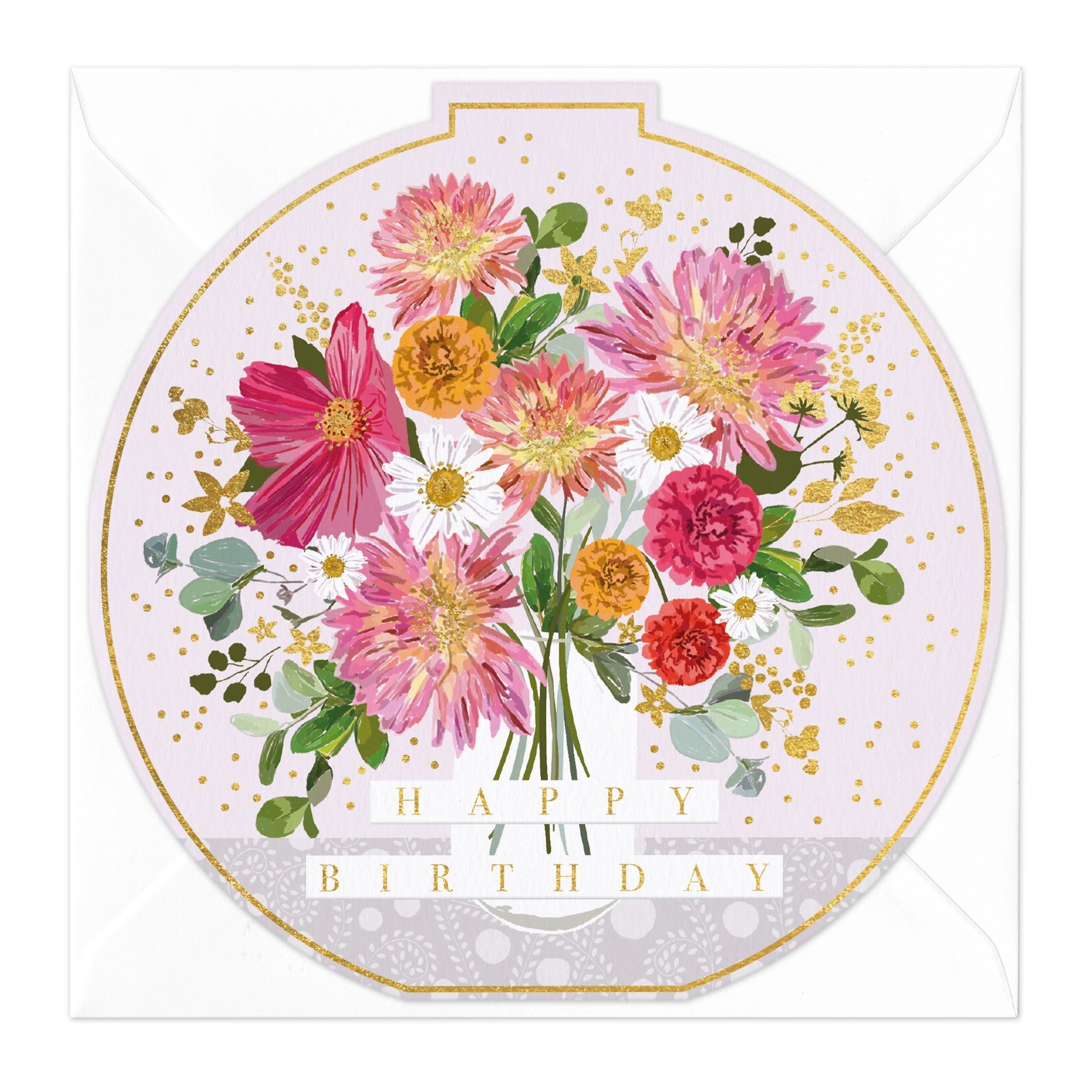 Flower Vase Round Birthday Card