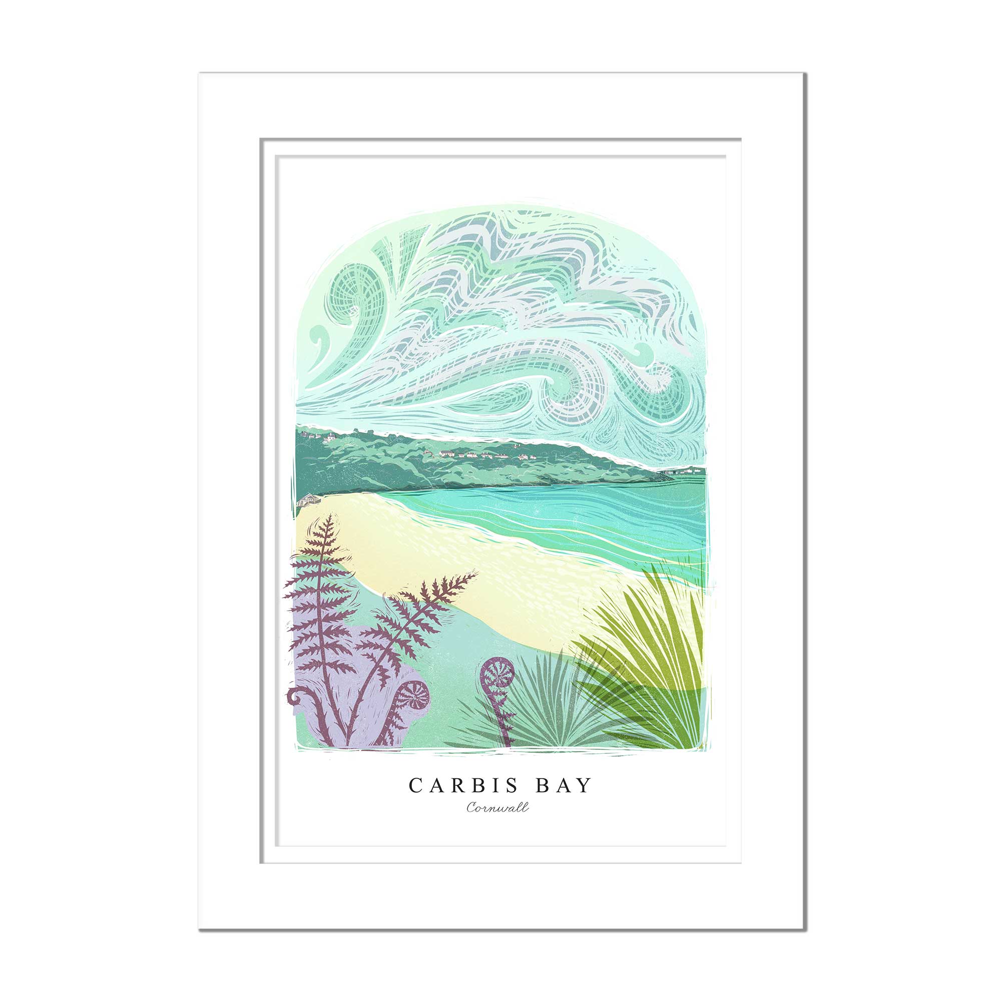 Carbis Bay Arched Lino Mounted Print