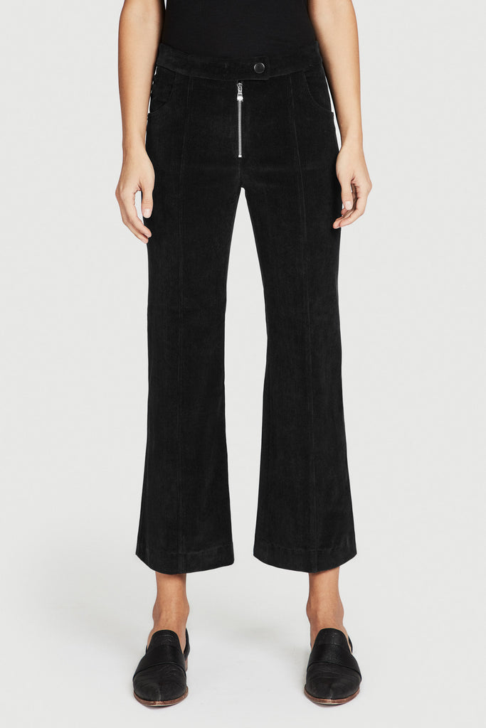 Black Corduroy Cropped Flare Pant