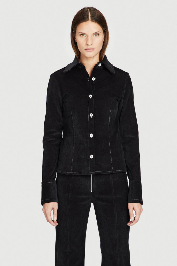 Black Corduroy Contrast Stitch Shirt