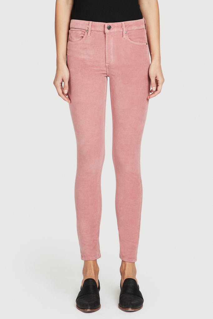 Dusty Pink Stretch Velveteen Hi Rise Skinny