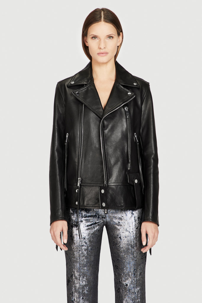 Leather Moto Jacket in Black