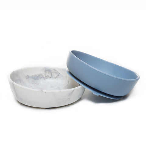 Silicone Baby Bowl Set - Blue & Marble