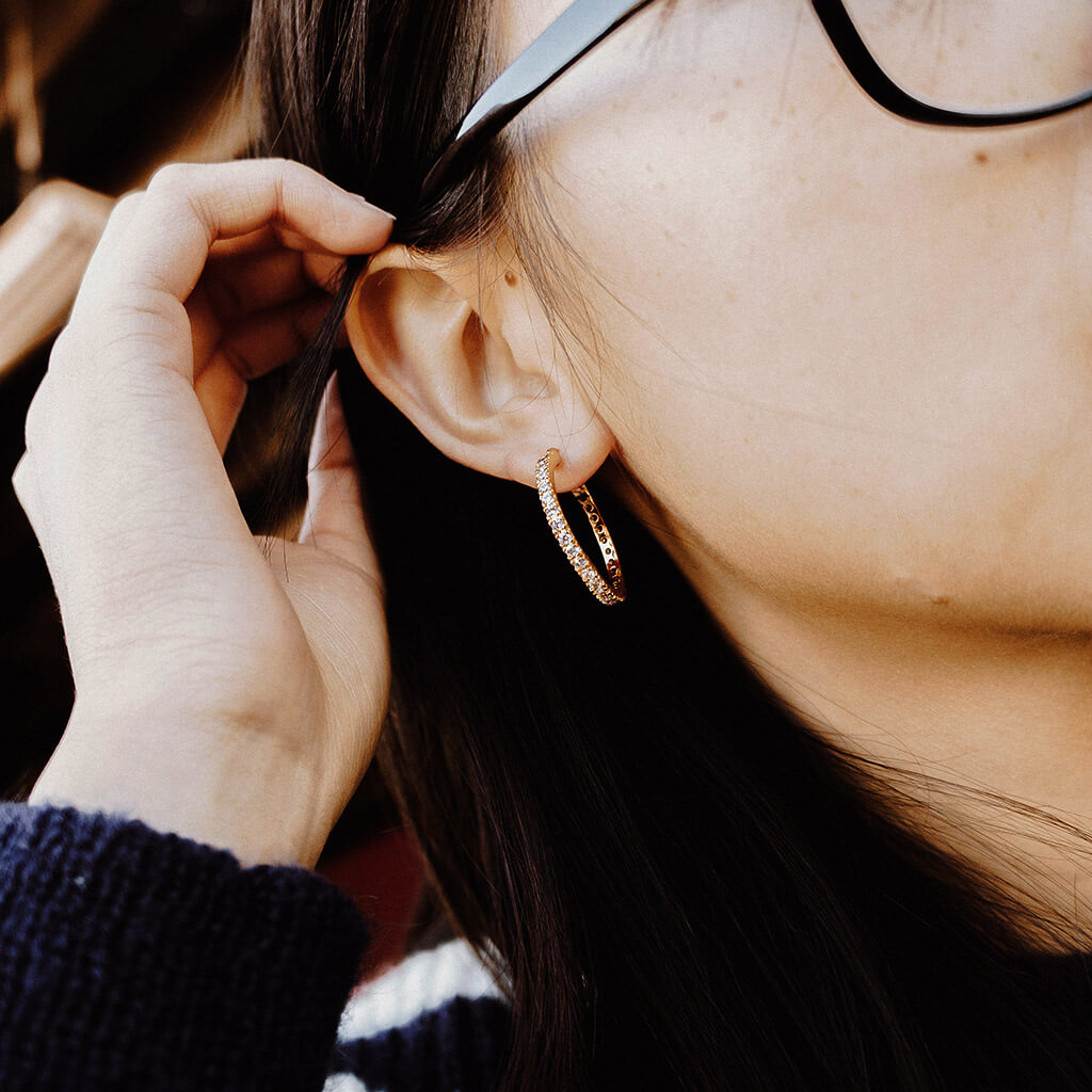 Gold Iced Out Hoop Earrings