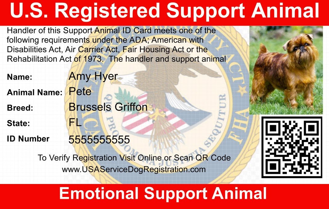 Emotional Support Animal Card Template