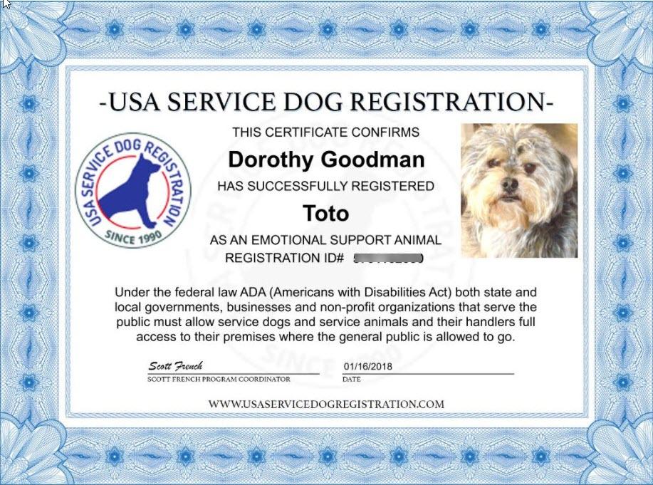 register dog as emotional support free