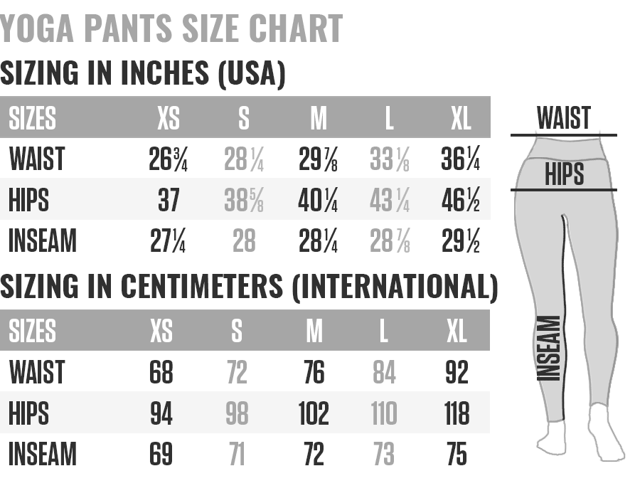 Yoga Pants Sizing Chart