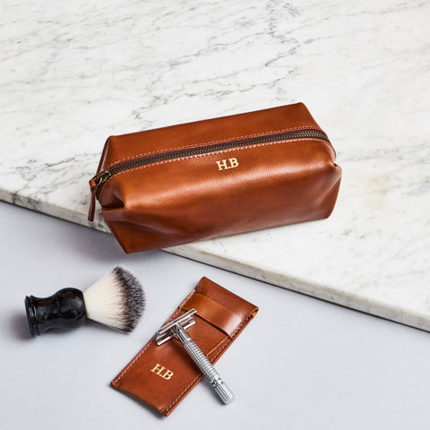 Shaving Kit Bag In Leather