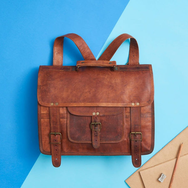 mens leather satchel backpack