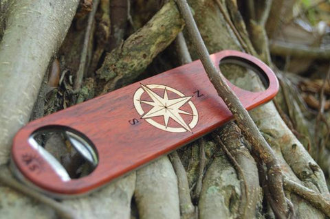 Wood Bottle Opener with Compass Inlay