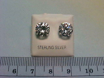 Cubic Zirconia CZ 4 carat twt Stud Earrings Sterling Silver 8mm Round Brilliant