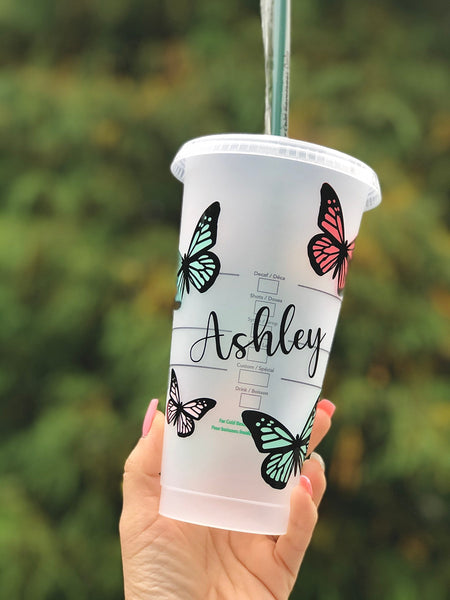 Butterfly Starbucks Venti Tumbler Cup -Customized Matte butterflies Cu – Pink Nyc