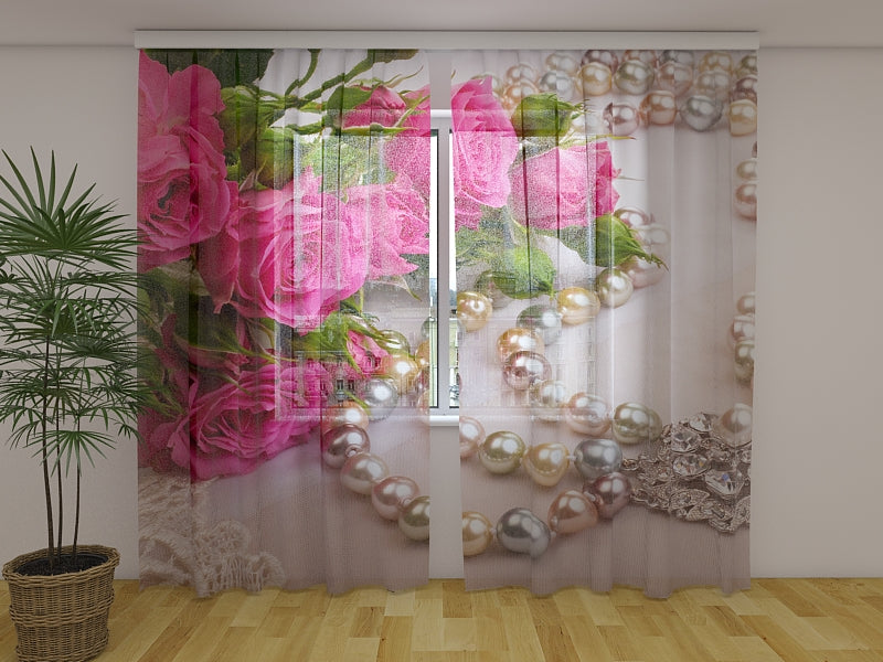 3D Photo Curtains Printed Image Roses and Pearls Wellmira 3D Floral 