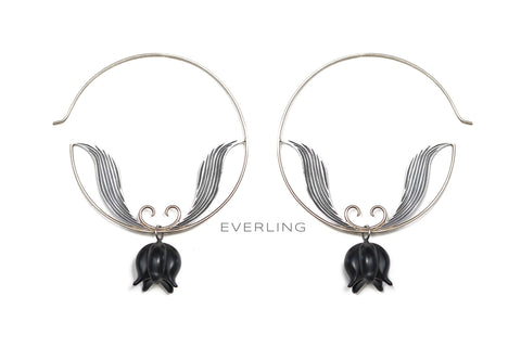 Hand fabricated lily of the valley earrings with hand carved onyx. www.EverlingJewelry.com