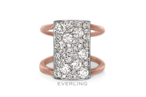 A custom pave band using the client's diamonds set in recycled platinum with a 14k rose gold split shank. www.EverlingJewelry.com